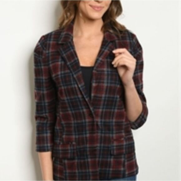 Navy/Burgundy Checkered Blazer   - Picture 1 of 2